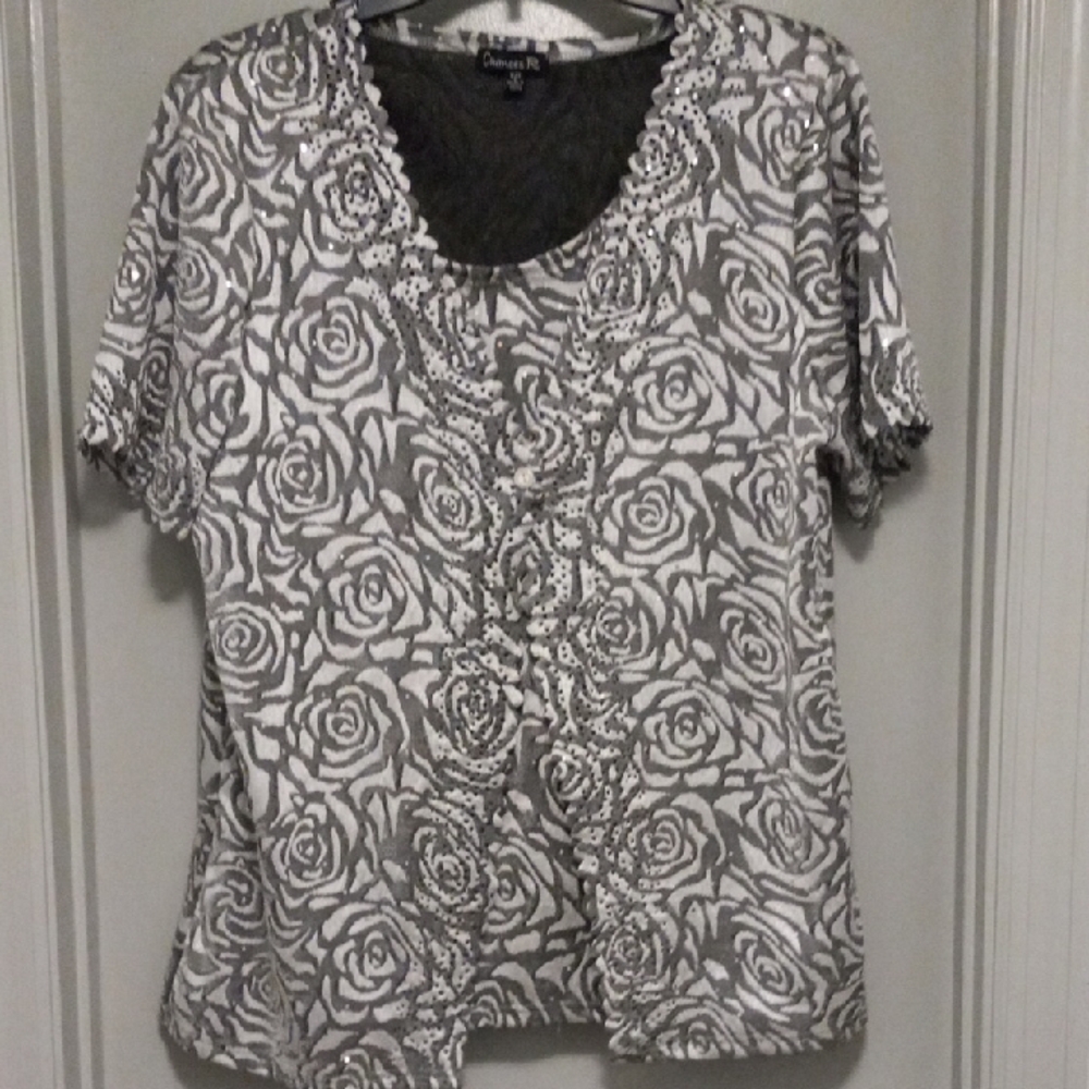 Chaus Black and White Graphic Short Sleeve T-Shirt